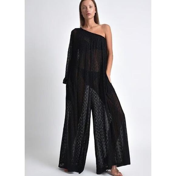 Free People Muche Muchette Valentine Lace Wide Leg One Shoulder Jumpsuit - Picture 1 of 10